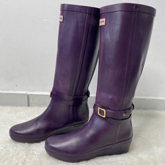 Hunter Women's Purple Andora Mid Calf Pull On Rain Boots Shoes Size 7 - Picture 1 of 16